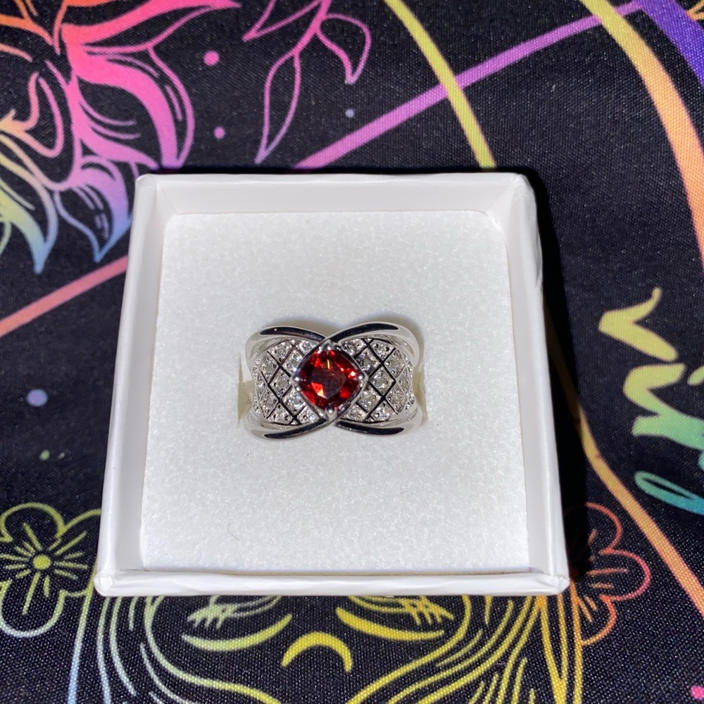 Sterling Silver red garnet ring